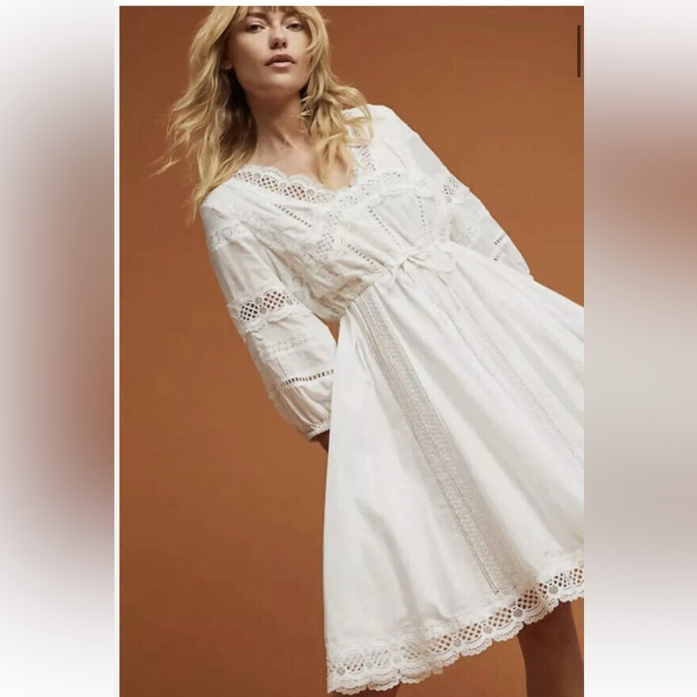 Anthropologie Eri+ tAli Gustavia Embroidered White Prairie Dress Lace - Picture 2 of 8